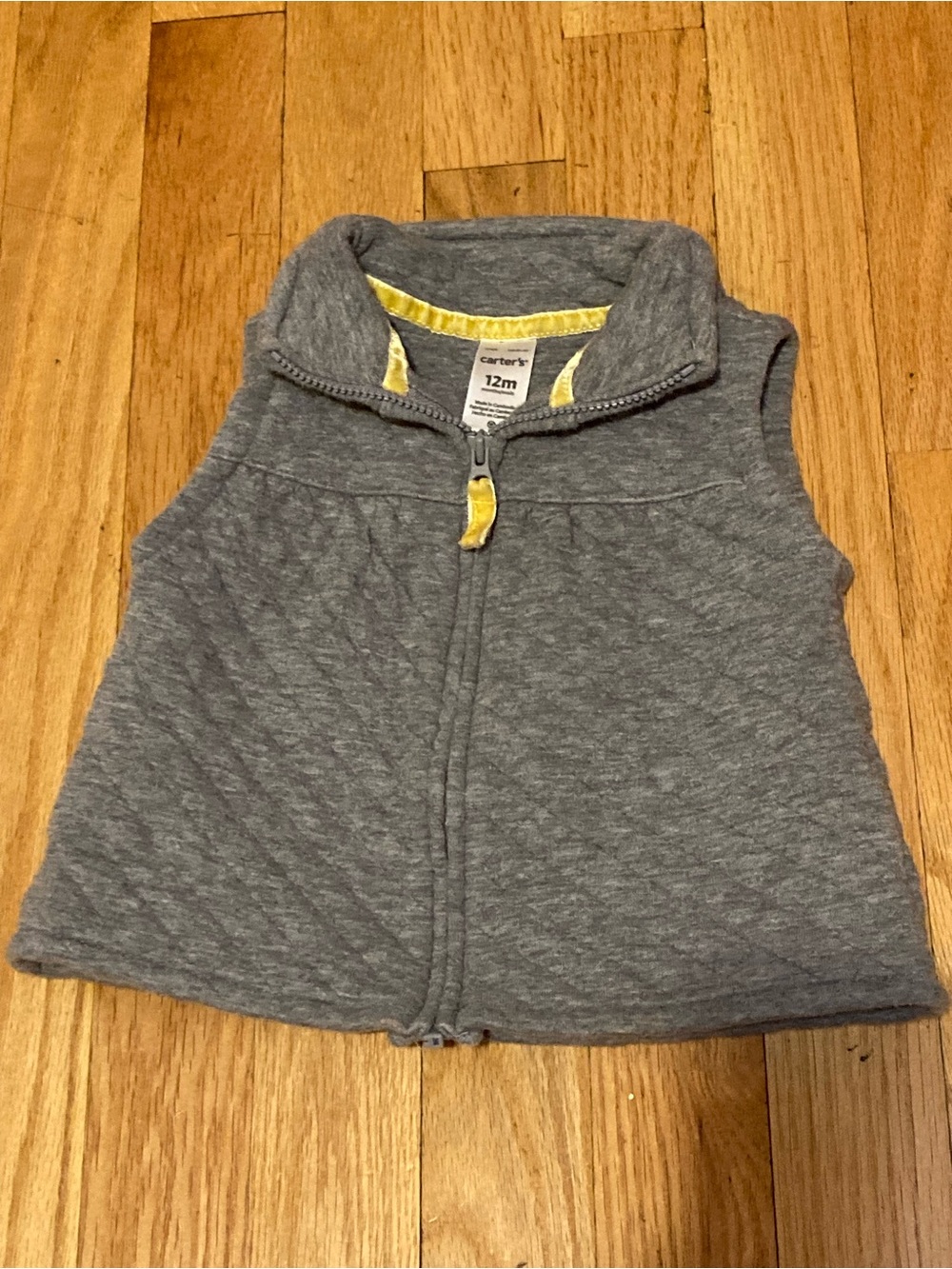 Carter's Quilted Gray Vest with Yellow Trim size 12m